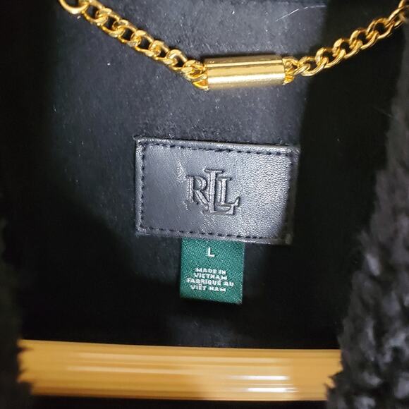 RLL Ralph Lauren Black sherpa Fleece Vest with Gold Zipper Size Large EUC - Picture 2 of 14